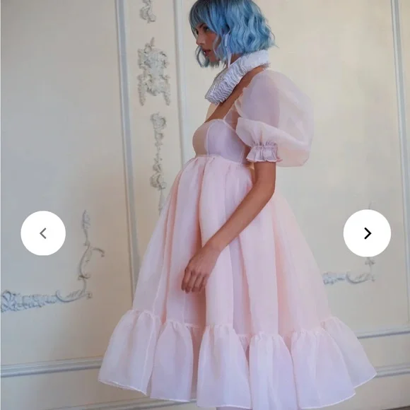 Selkie Blush Puff Sleeve Midi Dress - Picture 2 of 9